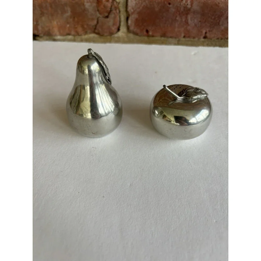 Vintage Kirk Stieff Pewter Salt & Pepper Shaker Set Apple Pear Fruit